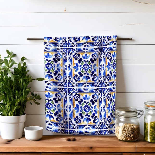 Amalfi Vietri Italienische blaue Fliesen Mittelmee Geschirrtuch (Amalfi Vietri Italian blue tiles Mediterranean Kitchen Towel)
