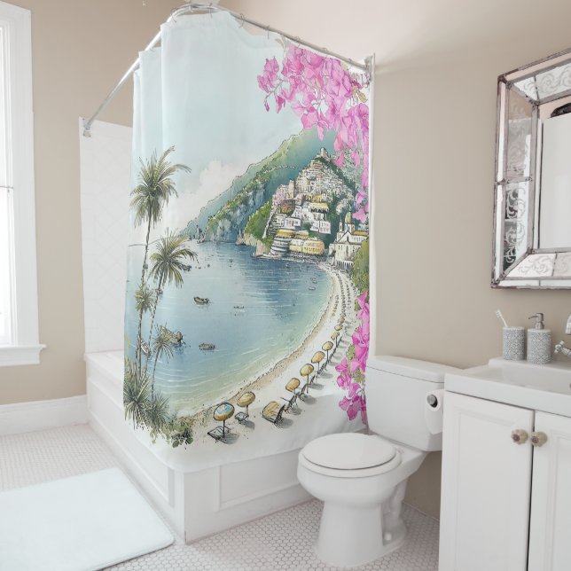 Amalfi Wasserfarbe Duschvorhang (Beispiel)