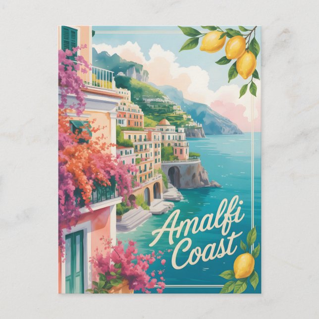 Amalfi Wasserfarbe Postkarte (Vorderseite)