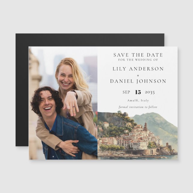 Amalfi Wedding Photo Save The Date Magneteinladung (Vorne/Hinten)