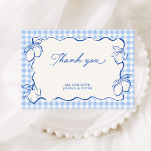 Amalfi-Zitrone Blau Gingham Dankeskarte