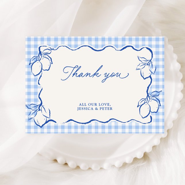 Amalfi-Zitrone Blau Gingham Dankeskarte (Von Creator hochgeladen)