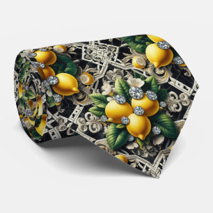 Amalfi-Zitrone Faux-Seide Luxus Art Deco Diamant Krawatte