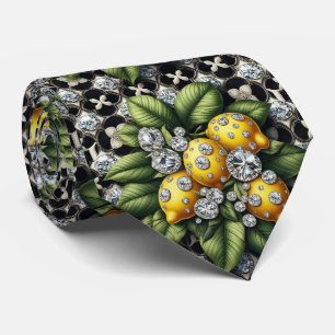 Amalfi-Zitrone Faux-Seide   Luxus Art Deco Diamant Krawatte