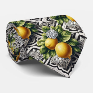 Amalfi-Zitrone Faux-Seide Luxus Art Deco Diamant Krawatte