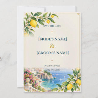 Amalfi-Zitrone | Mittelmeerblau und Gelb Save The Date