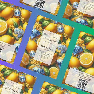 Amalfi Zitronen + Diamanten Luxus QR-Code-Hochze Einladung