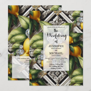 Amalfi Zitronen + Diamanten Luxus QR-Code-Hochze Einladung