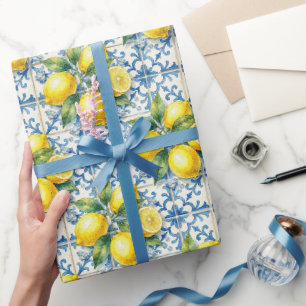 Amalfi-Zitronen, Diamanten und mediterrane Fliesen Geschenkpapier