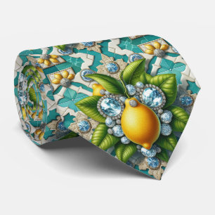 Amalfi Zitronen Faux-Seide Art Deco Diamanten Krawatte