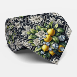 Amalfi-Zitronen-Faux-Seide   Luxus-Art-Deco-Diaman Krawatte