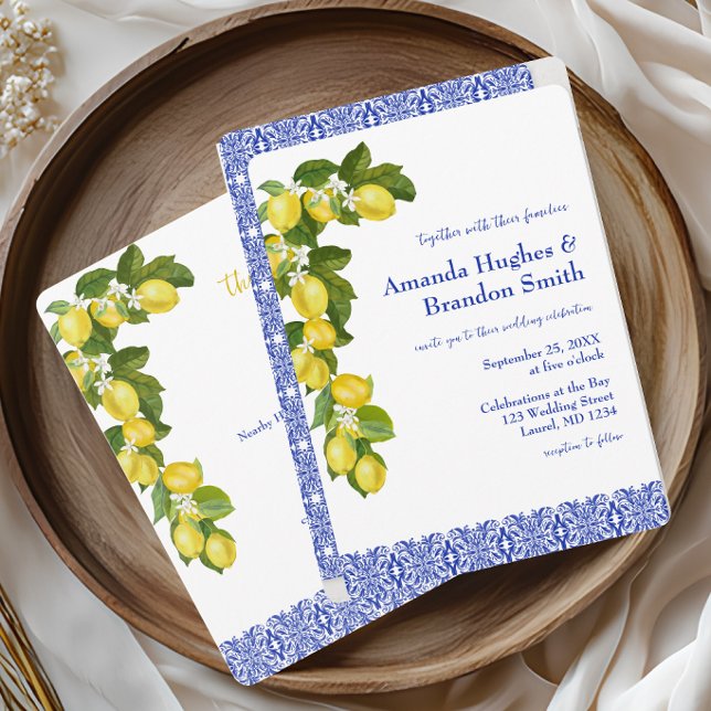 Amalfie Coast I Italian Lemon & Blue Tile Einladung (Amalfi Coast Invitation)