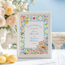 Amalfii Coast Blue Tiles Italienische Hochzeit Emp Poster