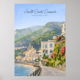 Amalfiküste Aquarell Romantisches Reisesouvenir Poster