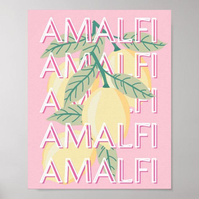 Amalfiküste, Italien, Reisekunst, Preppy, Pink Poster (Vorne)