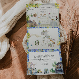 Amalfiküste   Mittelmeer - Fahrplan Dreifach Gefaltete Einladung