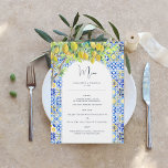 Amalfiküste | Mittelmeer Lemon Tiles Menu Menükarte<br><div class="desc">Schöne Menükarten, um Ihre Tischeinstellungen bei Ihrer Hochzeit oder beim nächsten Party zu ergänzen. Schöne Aquarellkacheln, Zitronen und Grünpflanzen schmücken dieses elegante Menü, das komplett individuell gestaltet werden kann. Hügel im Sonnenuntergang, Olivenhaine, Zitronenbäume und Weißwein. Diese Farbpalette bringt wunderschöne Grafiken, sanfte Muster und Blumen aller Art mühelos zum Leben, über...</div>