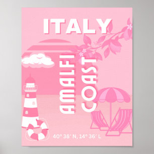 Amalfiküste, Reisekunst, Rosa Poster