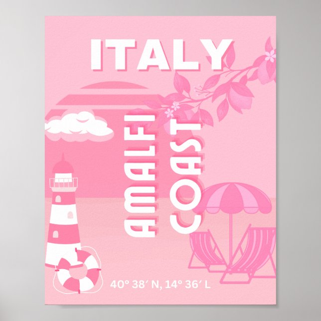 Amalfiküste, Reisekunst, Rosa Poster (Vorne)