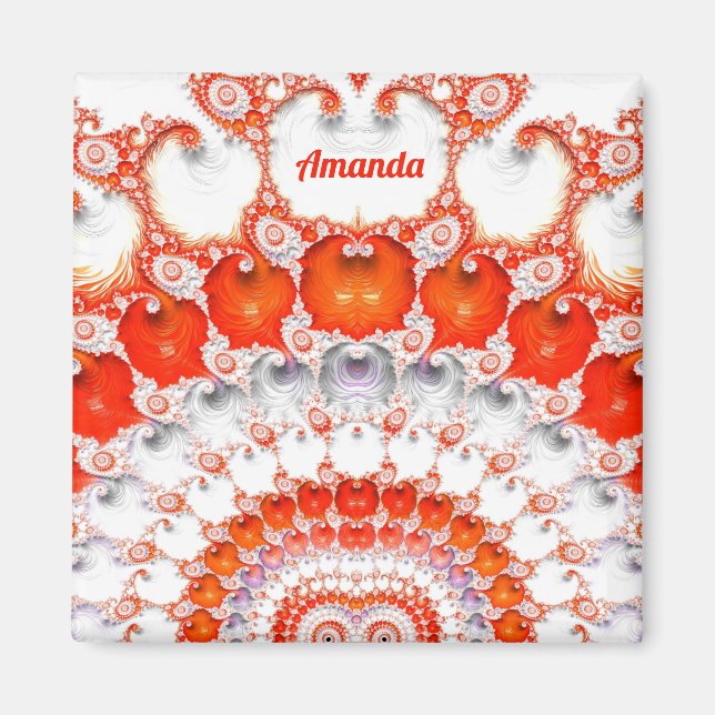 AMANDA ~ Abstraktes Muster ~ Red Orange White~ Magnet (Vorne)