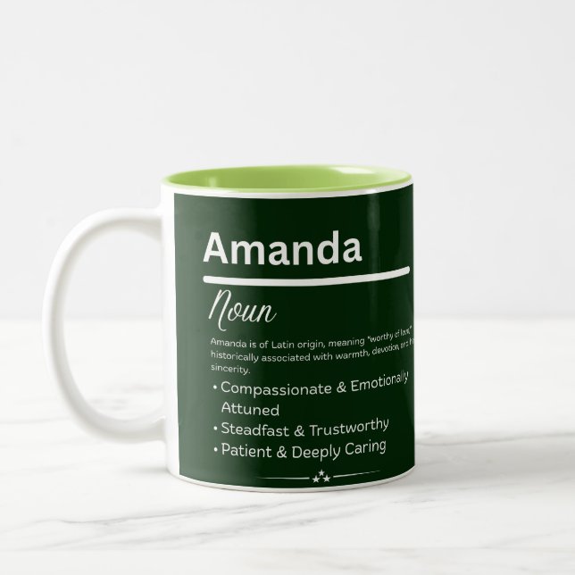 Amanda, Girl Personalized Name Definition Mug Zweifarbige Tasse (Links)