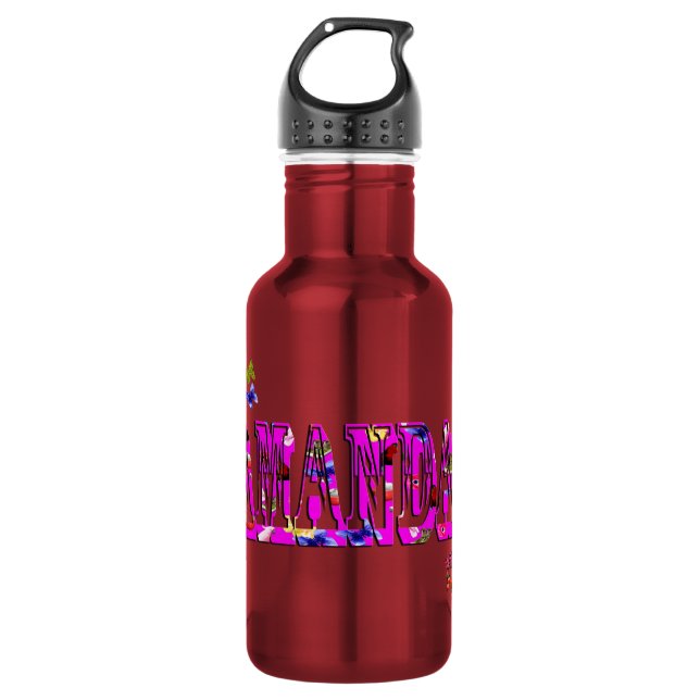 Amanda, Name, Bildlogo mit Schmetterlingen, Edelstahlflasche (Vorderseite)