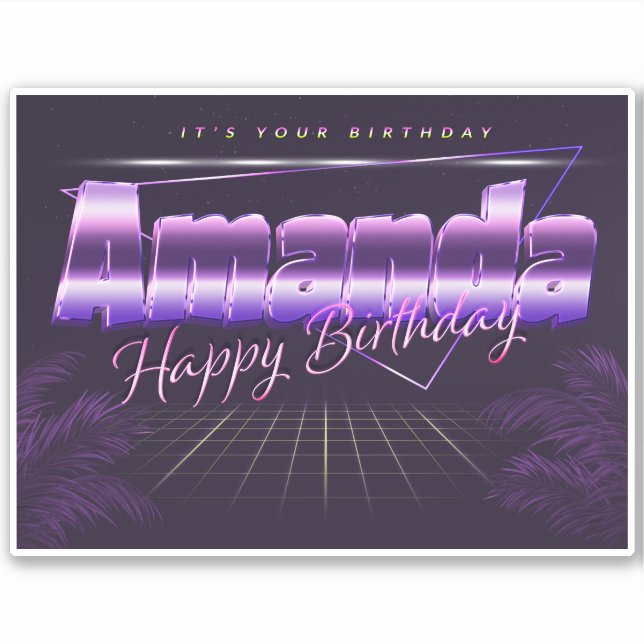 Amanda Name Vorname lila retro Sticker Geburtstag (Vorderseite)