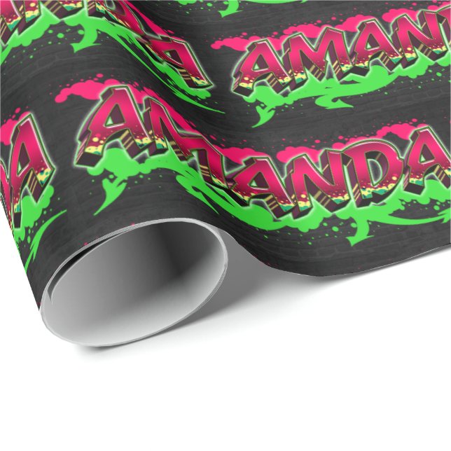 Amanda Vorname Name Graffiti red green Geschenkpapier (Rolleneckpunkt)