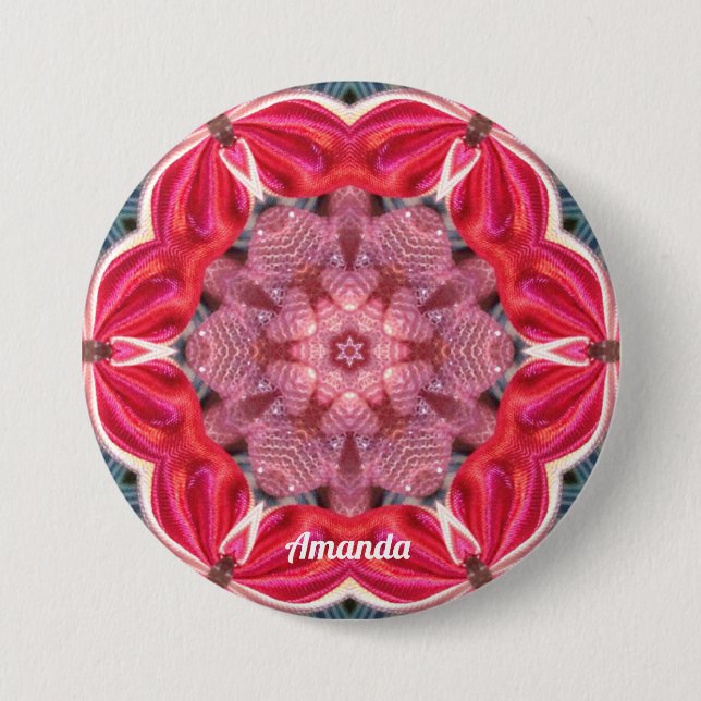 AMANDA ~ White Pink Green BLING Button (Vorderseite)
