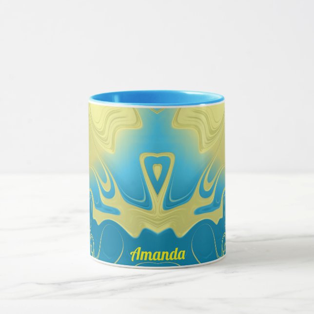 AMANDA ~ Zany 3D Fraktal ~ Yellow Blue 3D Tasse (Zentrum)