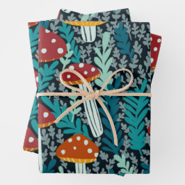 Amanita Magic Mushroom Fern Muster Geschenk Geschenkpapier Set