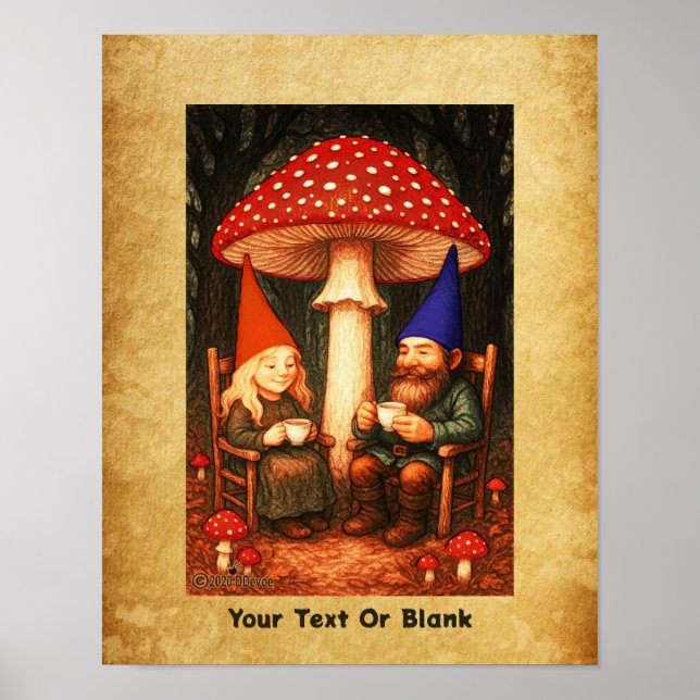 Amanita Mushroom und Gnomes Poster (Vorne)