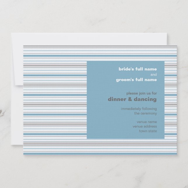 Amara Stripe Cornblume Hochzeitsempfang Einladung (Vorderseite)