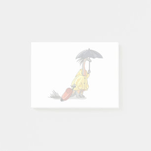 Amargasaurus mit Regenschirm und Koffer. Post-it Klebezettel