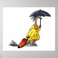 Amargasaurus mit Regenschirm und Koffer.