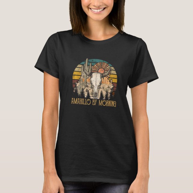 Amarillo By Morning Bull Skull Howdy Cute Cactus S T-Shirt (Vorderseite)