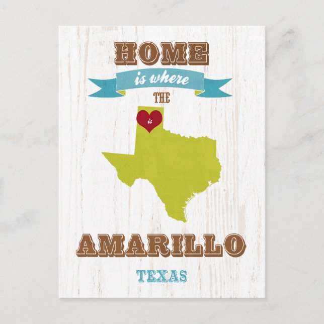 Amarillo, Texas Map - Zuhause ist das Herz Postkarte (Vorderseite)