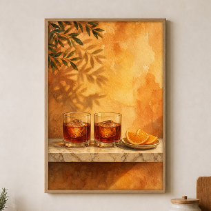 Amaro-Brillen & Orangenscheiben Aquarellposter Poster