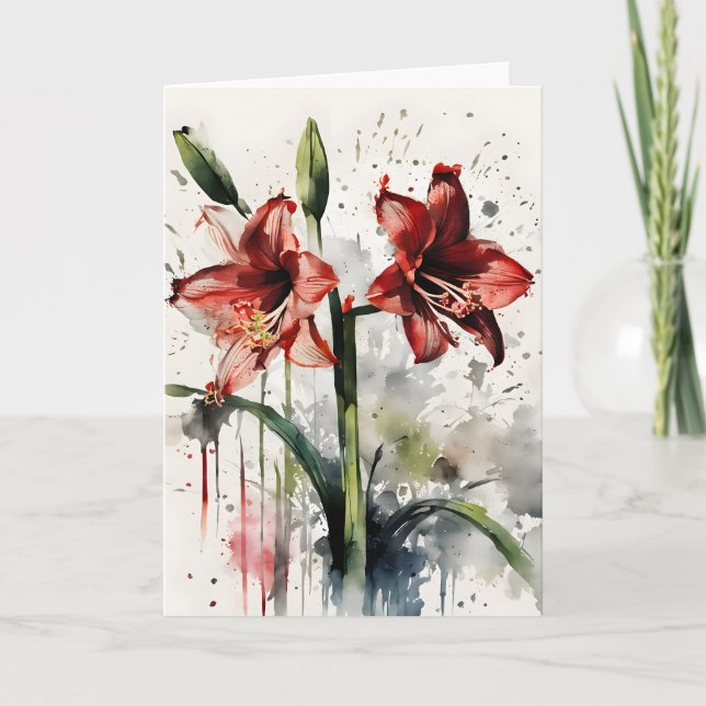 Amaryllis - Aquarellblumen Karte (Vorderseite)