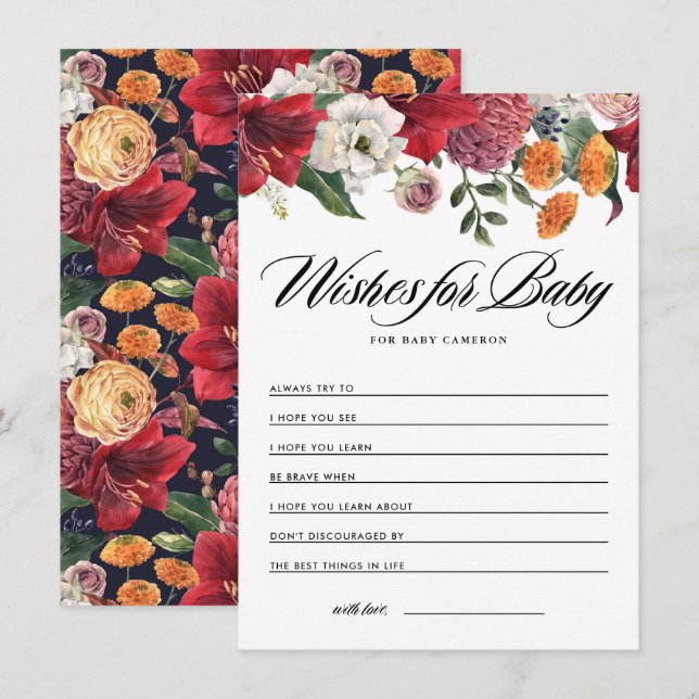 Amaryllis Botanical Baby Dusche Wünsche für Baby Begleitkarte (Vorne/Hinten)