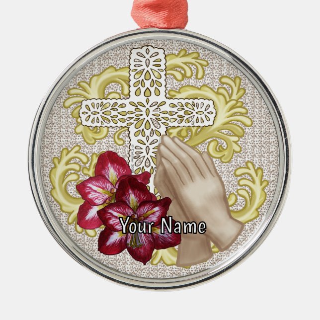 Amaryllis Christian Cross Ornament Aus Metall (Vorne)