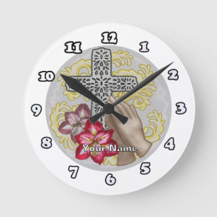 Amaryllis Christian Cross Runde Wanduhr