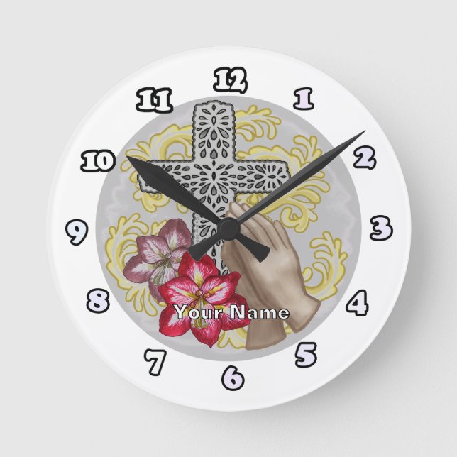 Amaryllis Christian Cross Runde Wanduhr (Vorderseite)