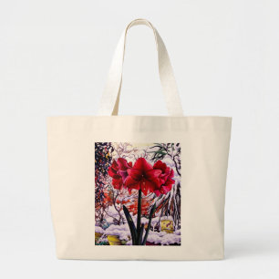 Amaryllis durch Schnee-Fenster Jumbo Stoffbeutel