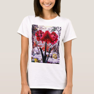 Amaryllis durch Schnee-Fenster T-Shirt