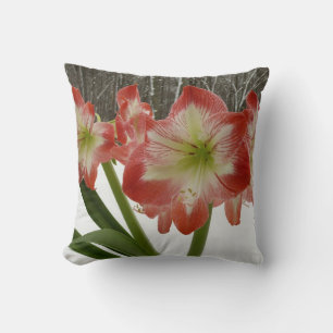 Amaryllis im Schnee Rote Feiertags-Winterblumen Kissen