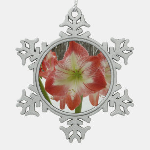 Amaryllis im Schnee Rote Feiertags-Winterblumen Schneeflocken Zinn-Ornament