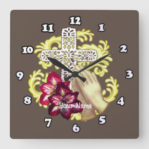 Amaryllis Kreuz Christlich Quadratische Wanduhr