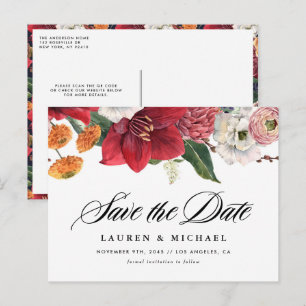 Amaryllis und Herbst-Florals QR-Code Save the Date Ankündigungspostkarte