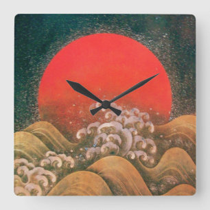 AMATERASU, SUN GODDESS red brown black Quadratische Wanduhr